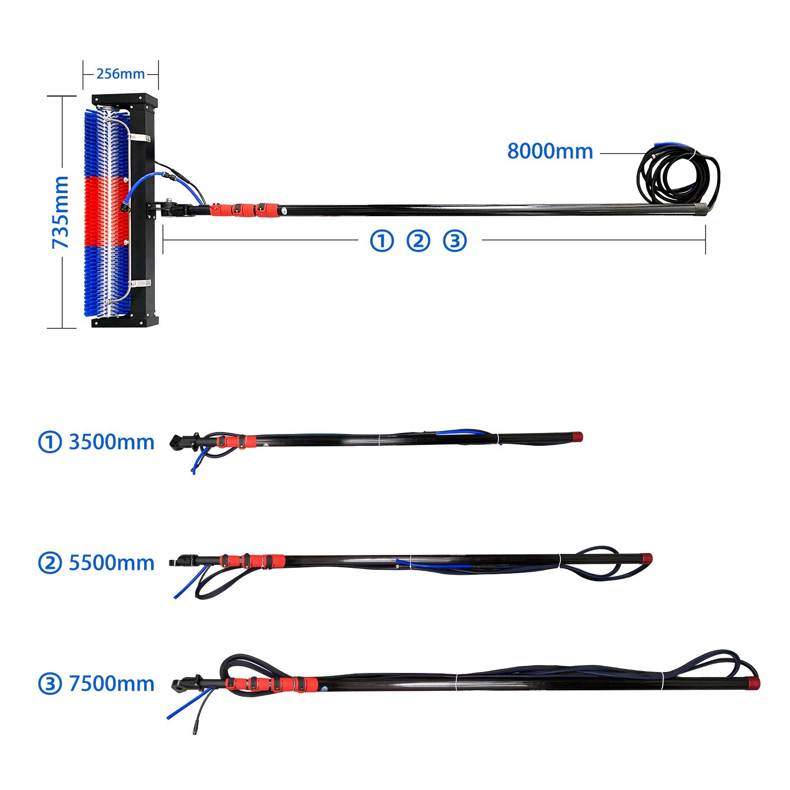 24ft Solar Panel Cleaning Brush – 400 RPM Water-Fed, AC/Battery Powered