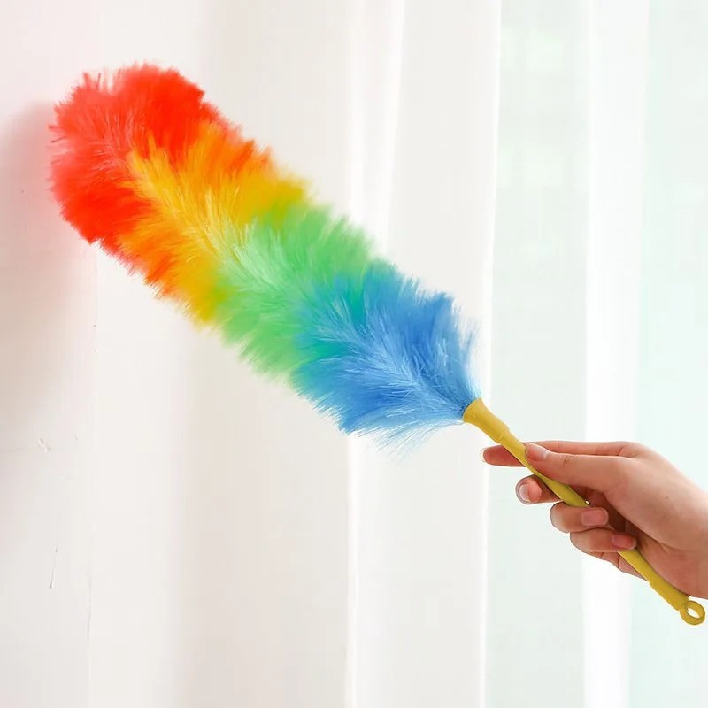 Rainbow Feather Duster Flexible Handle Anti Static Cleaning Brush