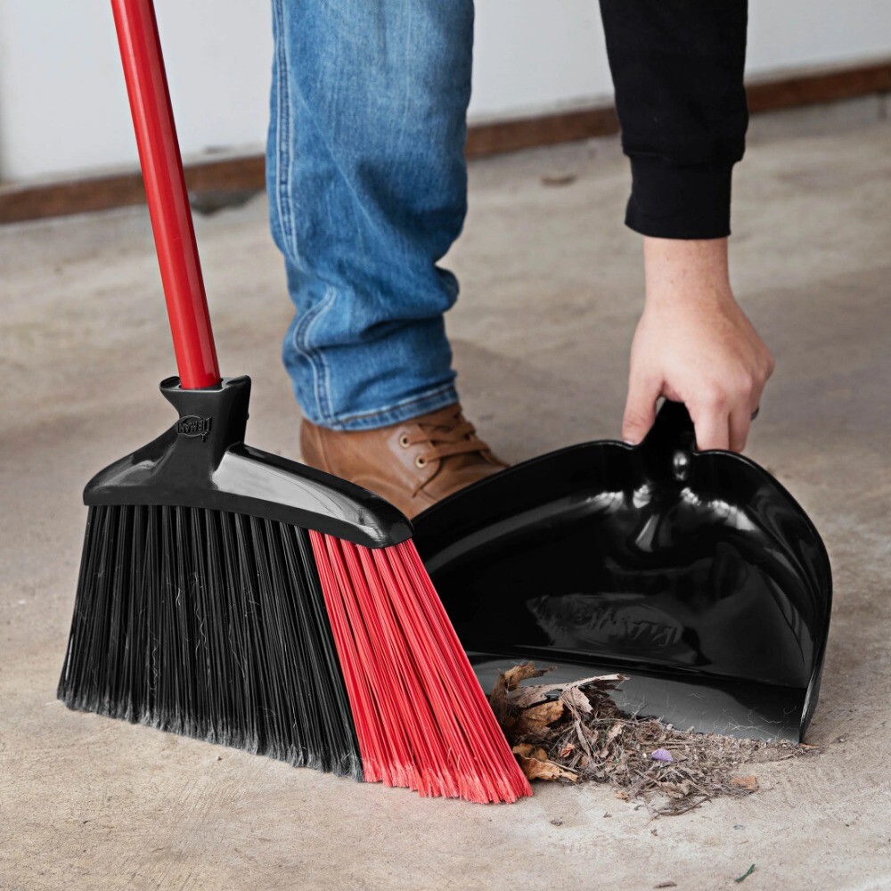 High Power 13.75 in. Steel Handel Broom with Dustpan
