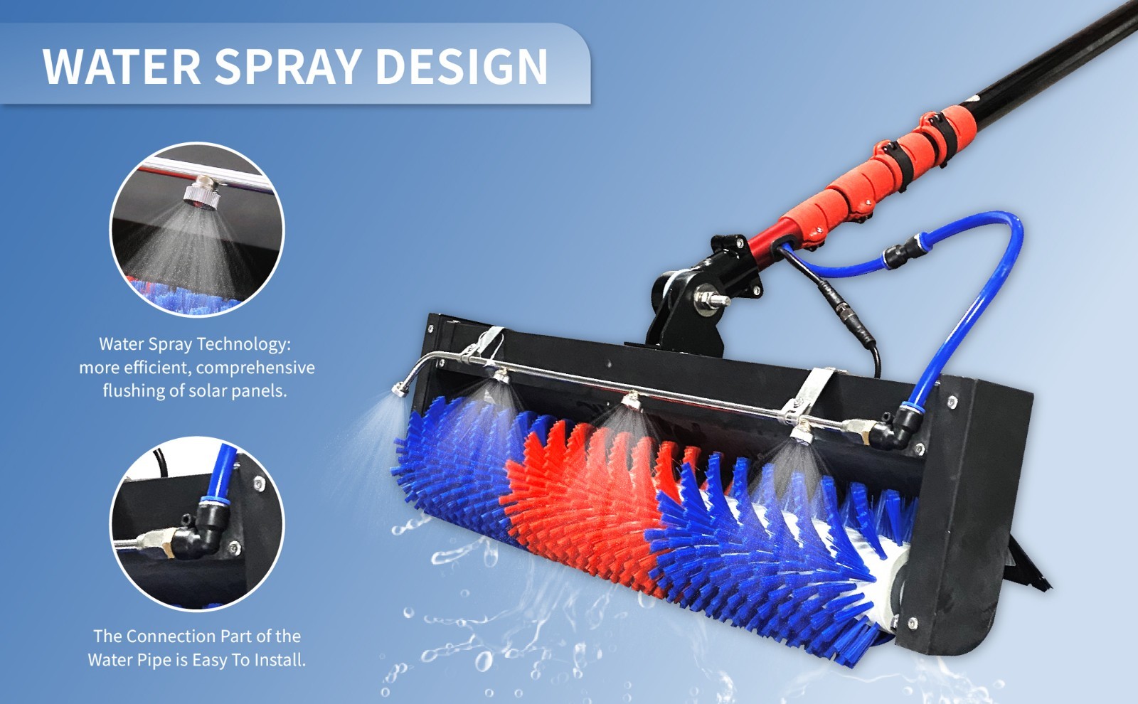 24ft Solar Panel Cleaning Brush – 400 RPM Water-Fed, AC/Battery Powered