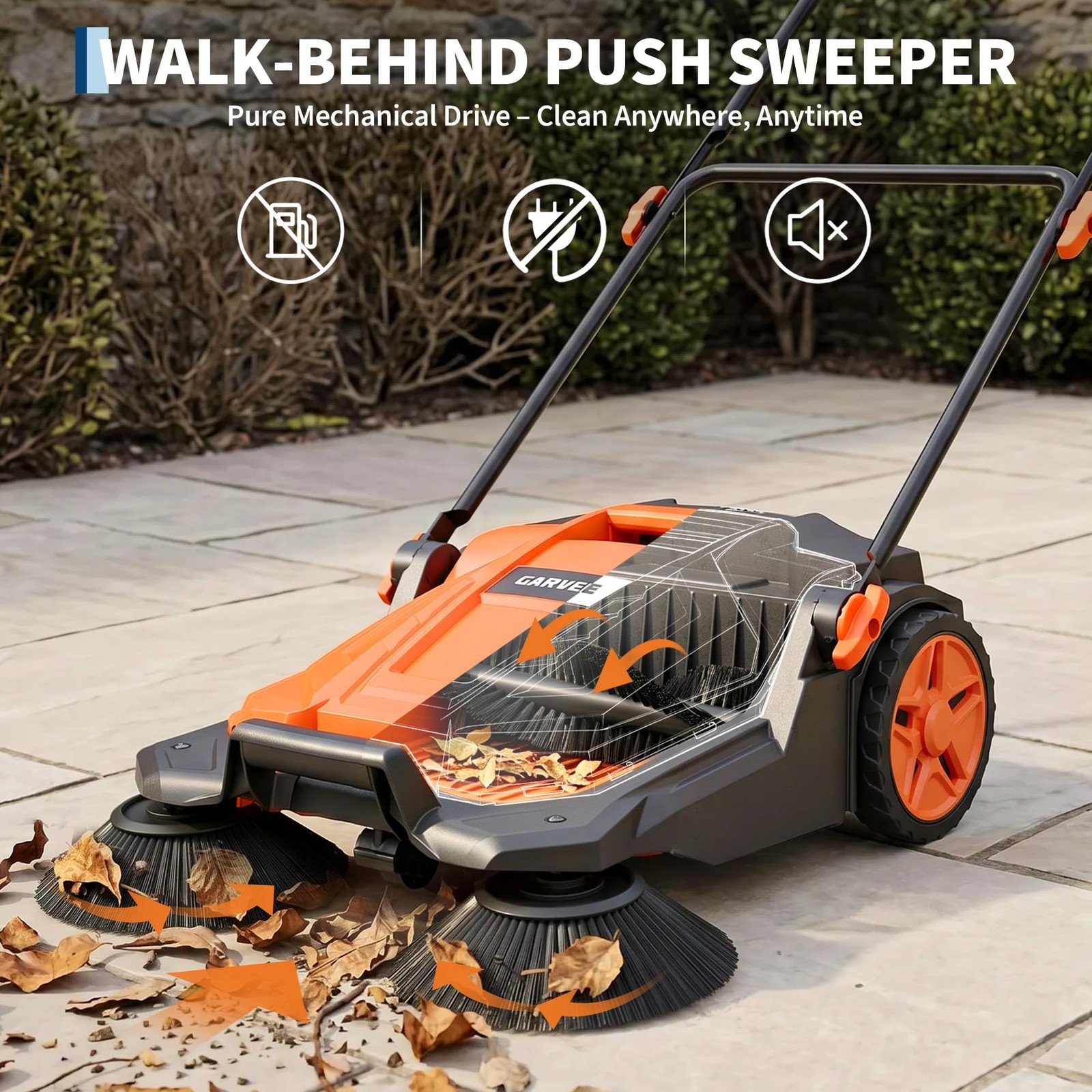25.6″ Width Manual Sweeper Walk-Behind Hand Push Floor Sweeper Adjustable Handle