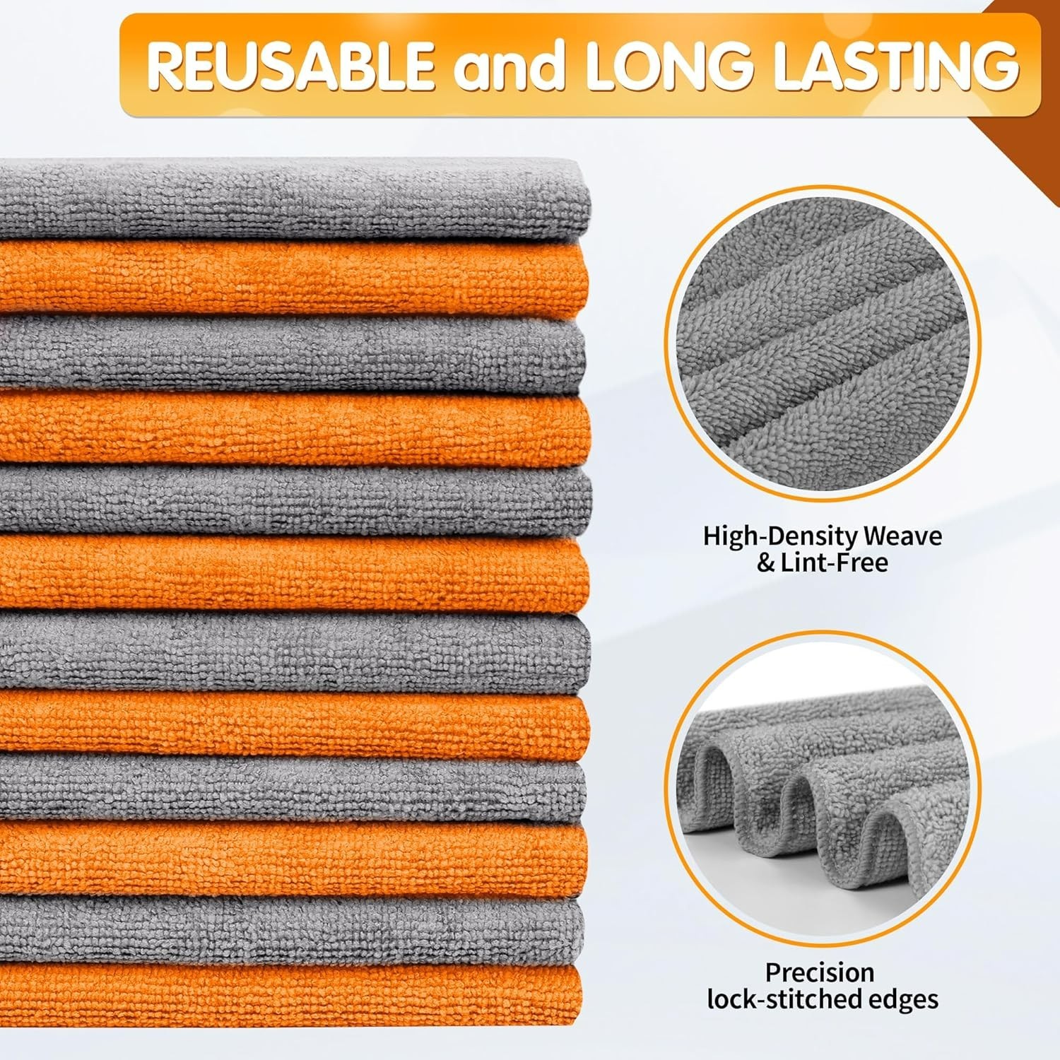 Microfiber Cleaning Cloth -Pack of 12, Highly Absorbent Cleaning RagsGrey&Ora…