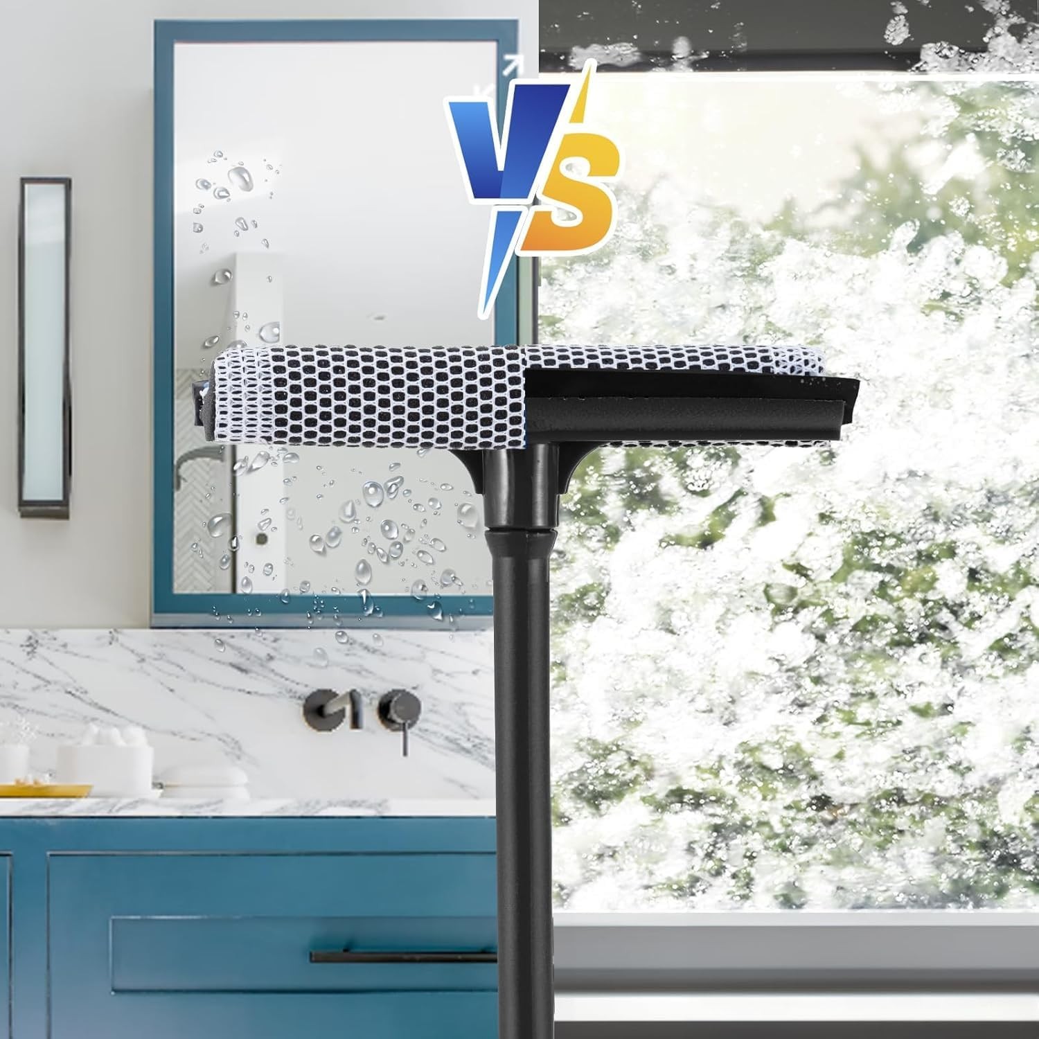 15.9″ Plastic Handle Window Squeegee for Home, 2-in-1 Auto Window Cleaner with