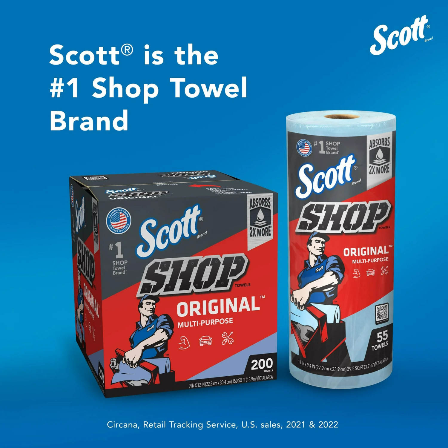 (2 Pack) Scott Shop Towels Original, 6 Rolls, 55 Sheets Per Roll, Multi-Purpose