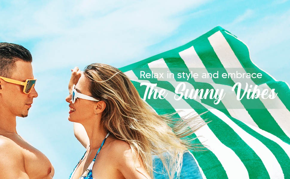 Pack of 4 Cabana Beach Towels, Oversized 30 x 60 Inches Cotton Beach Towel Set,