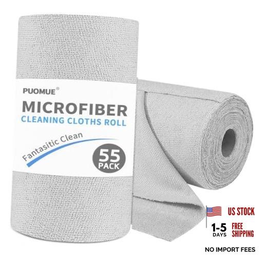 55 Pack Microfiber Cleaning Cloth Roll, Tear Away Reusable 9”X11”-55PK Grey