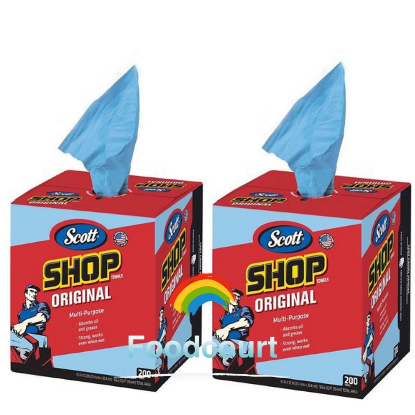2 Packs SCOTT Original Blue Shop Towels Box, 200 Sheets Each, Total 400 Sheets