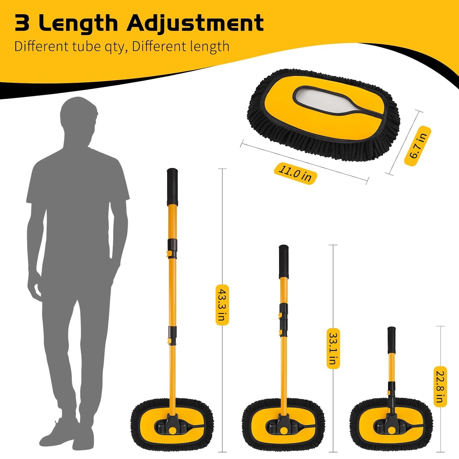 15 Degree Curved Long Handle Car Wash Brush Extension Black Yellow 43 Inch Car