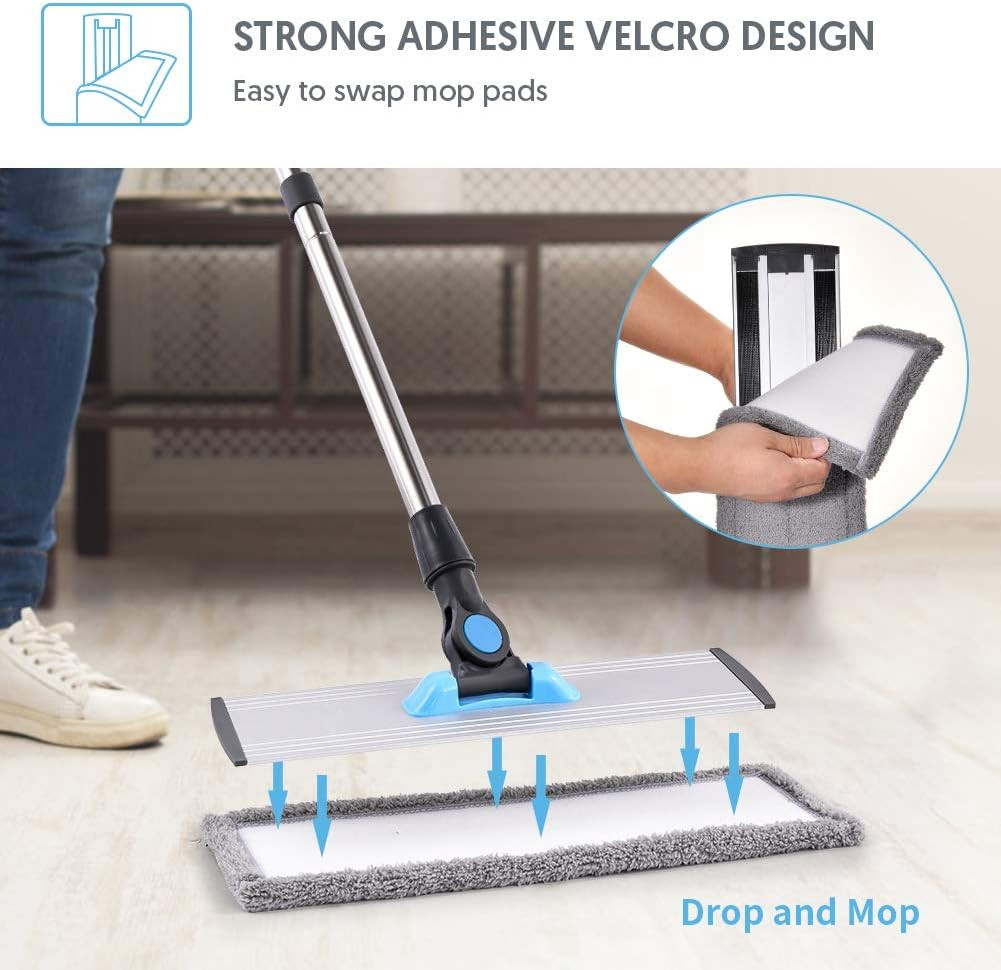 Microfiber Flat Mop for Floor Cleaning Tile Wood Vinyl Laminate +4 Washable Pads
