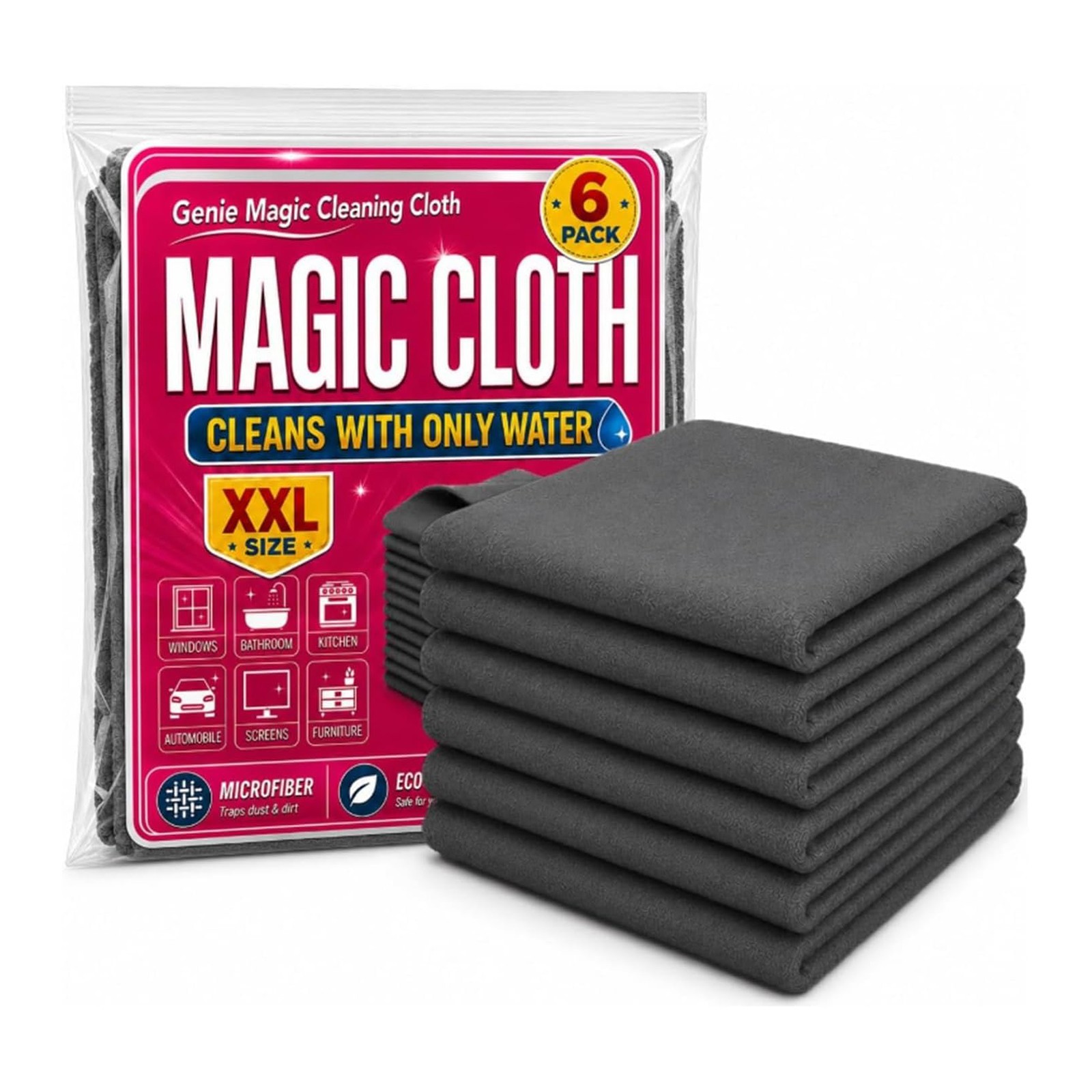 XXL Microfiber Magic Cleaning Cloth Streak Free Glass Car Window Towels 6 Pack