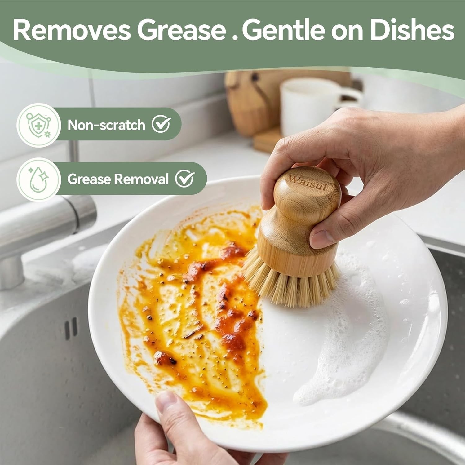 2 Medium Sisal & 2 Firm Coconut Coir Brushes: Sustainable Dish Cleaning Duo