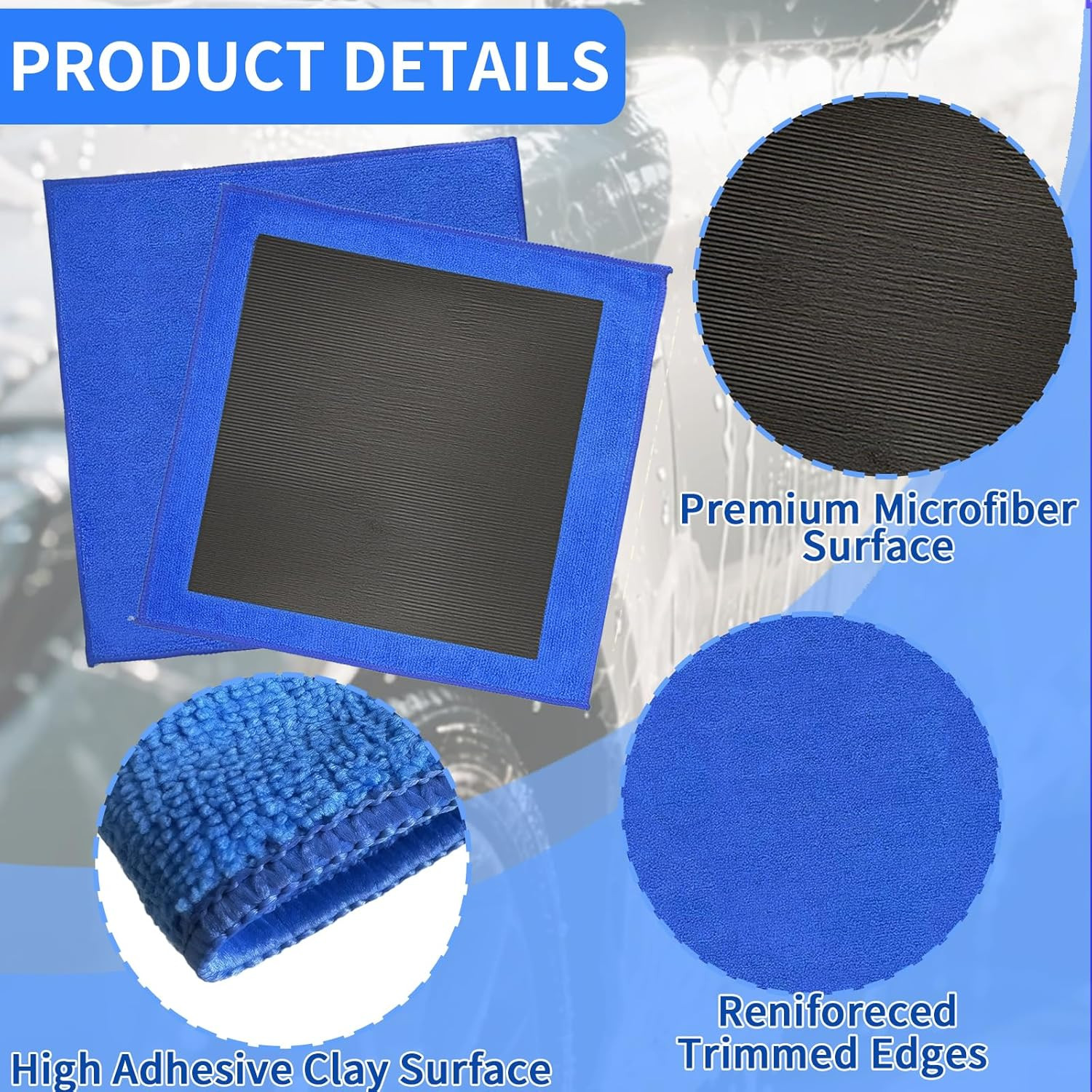 2 Pack Clay Towel Auto Detailing 12 X 12 Inch Fine Grade Clay Bar Towel for Car