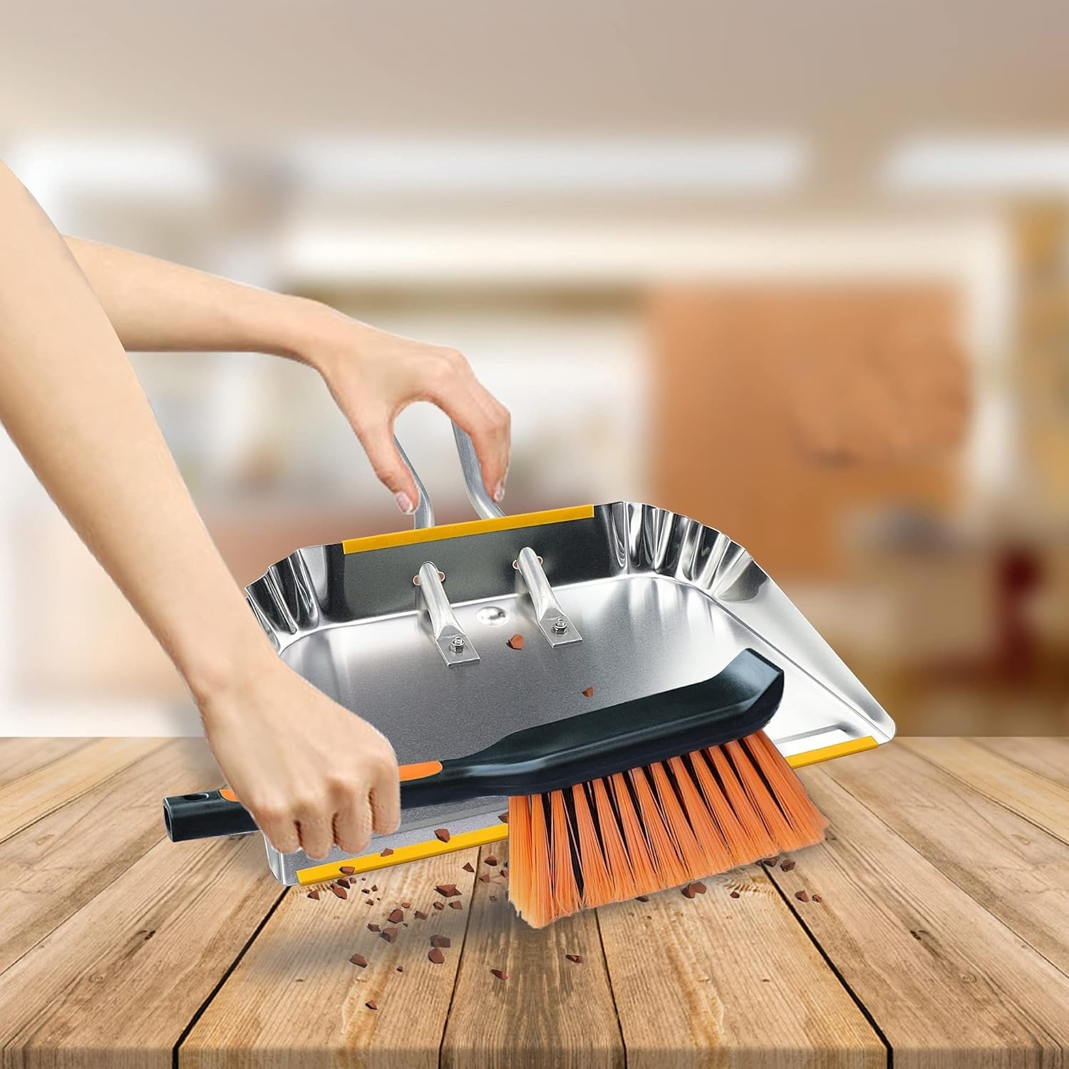 1-Pack 17″ Heavy Duty Metal Dust Pan with Cleaning Brush Set
