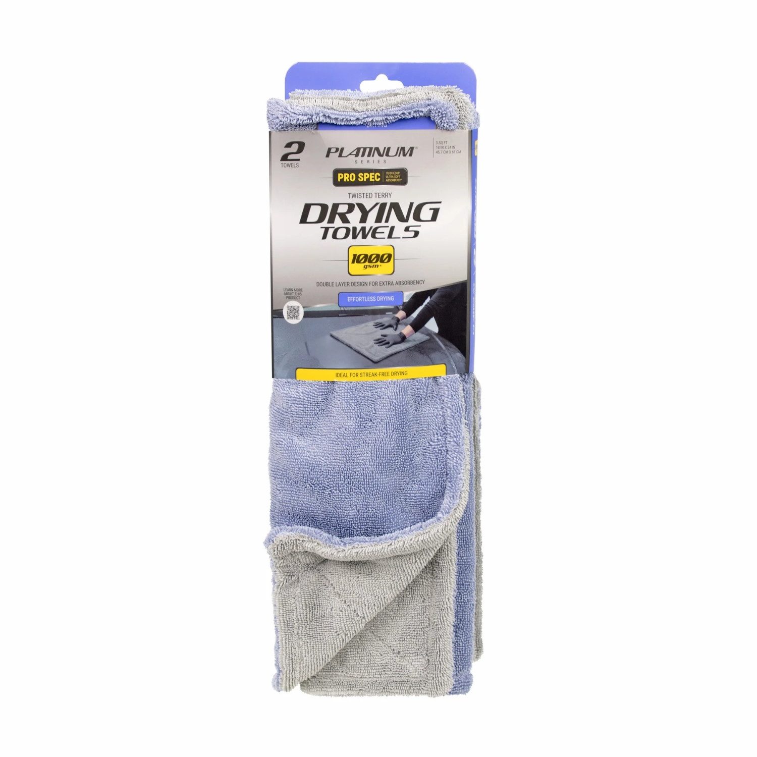 Platinum Series Pro Spec Car Cleaner Drying Towel, 1000GSM, 18 x 24-inch, 2 Pack