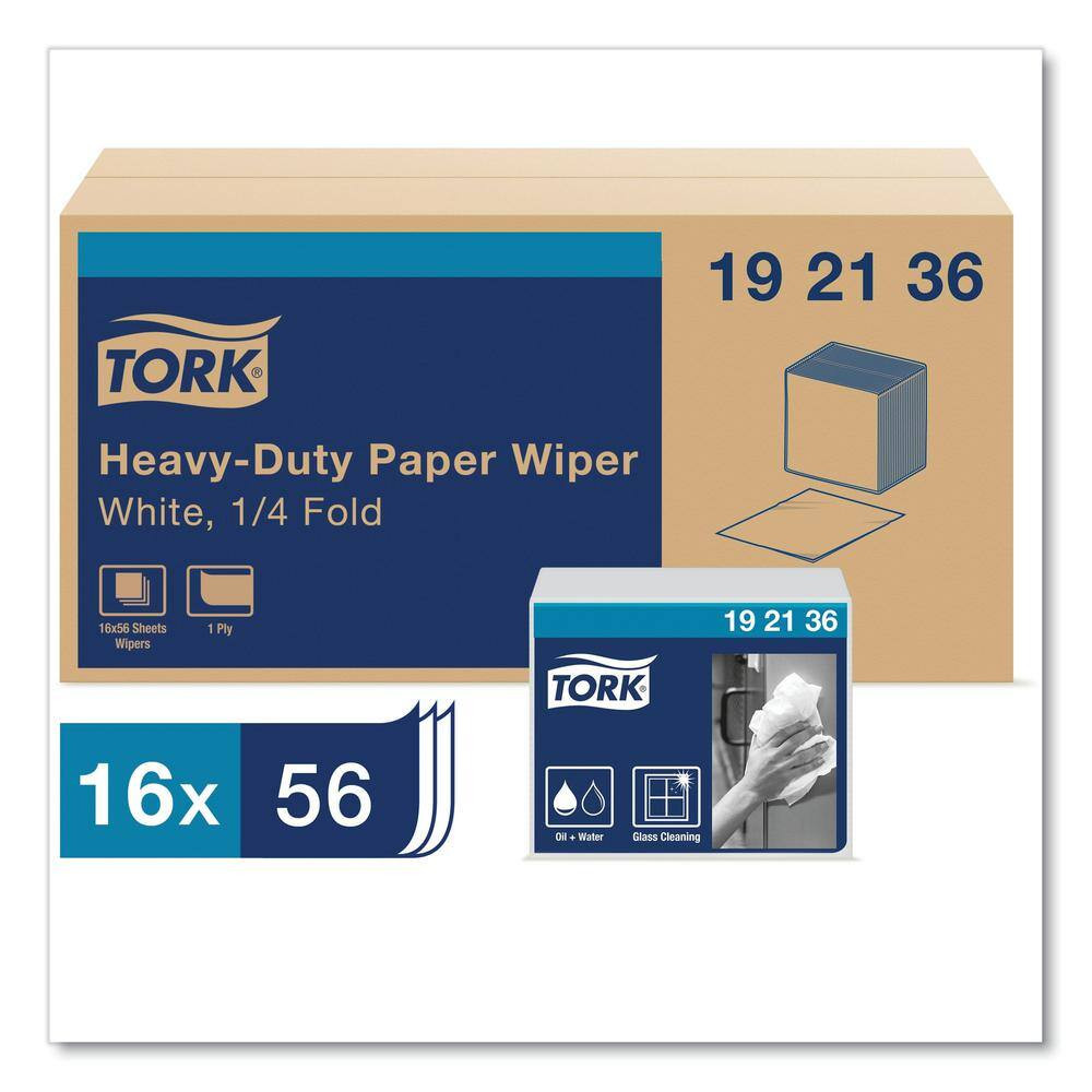 Heavy-Duty Paper Wiper Quarter-Fold, 12.5 In. X 13 In., White, 56/Pack, 16 Packs