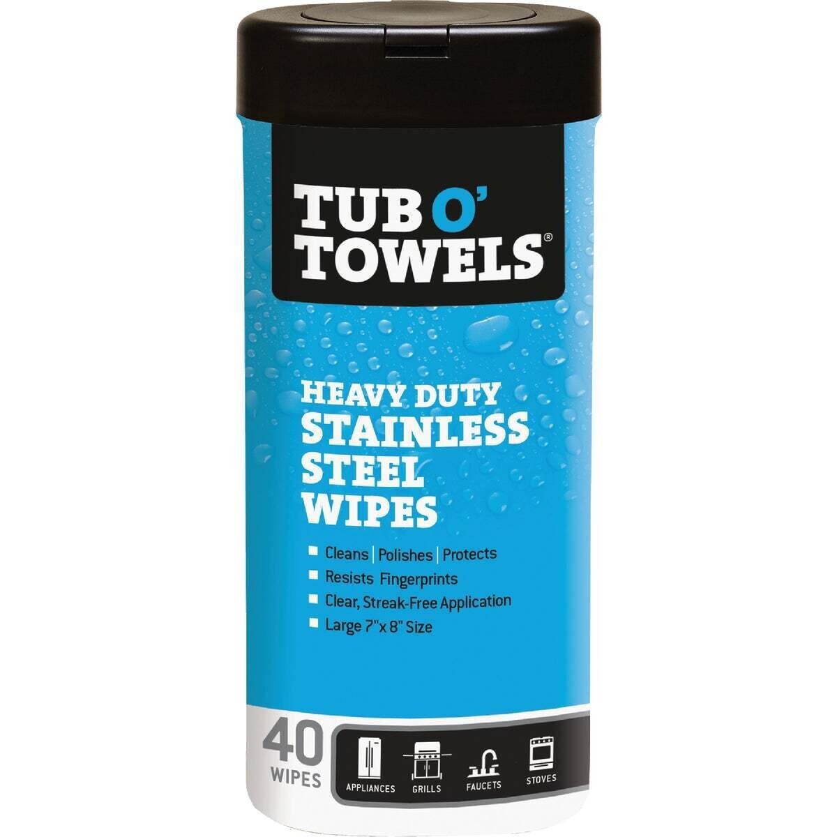 Tub O Towels TW40-SS Stainless Steel Wipes- Cleans, Polishes & Protects