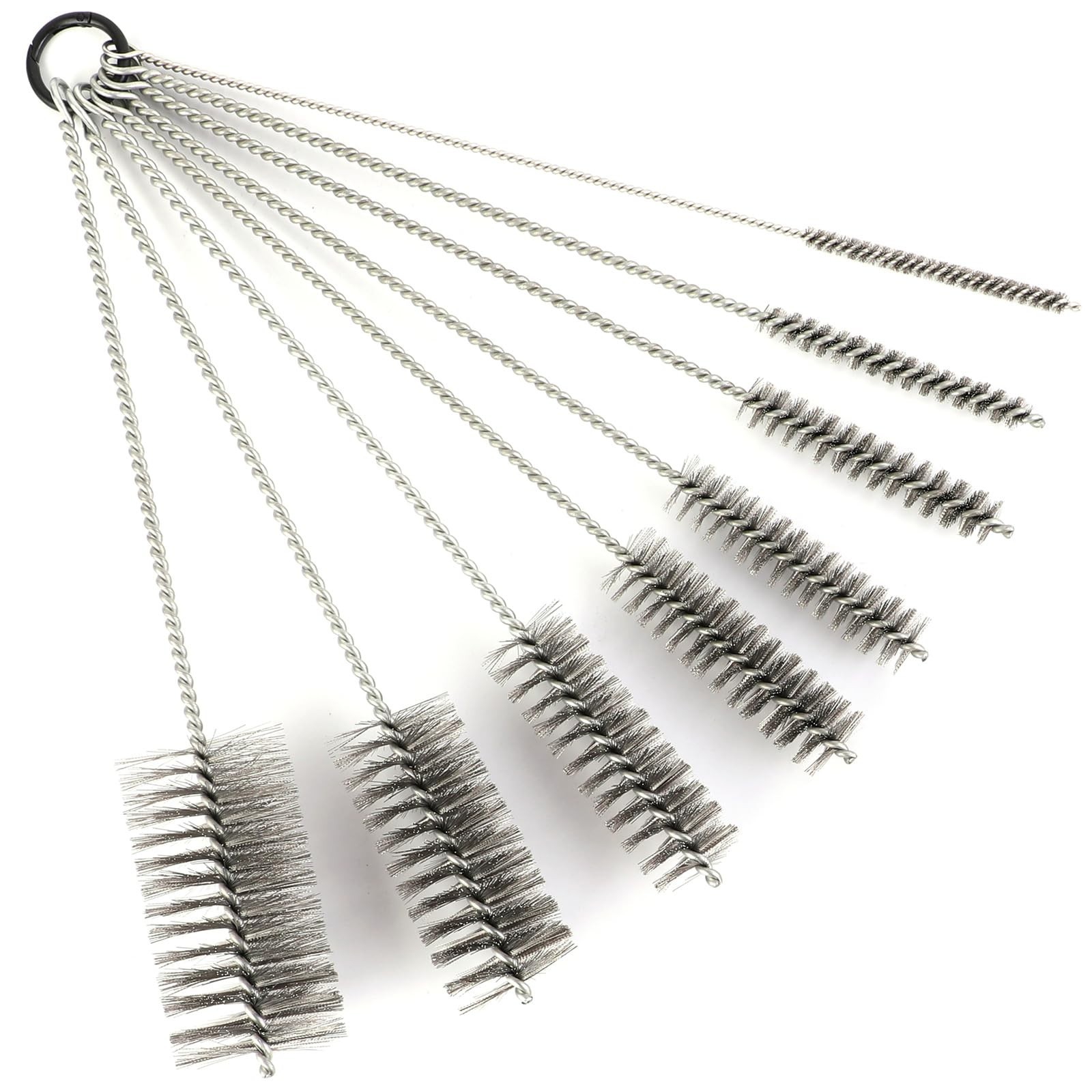 12″ Pipe Cleaning Brush Set – Stainless Steel Bristles, 8 Sizes for Bottles, Tub