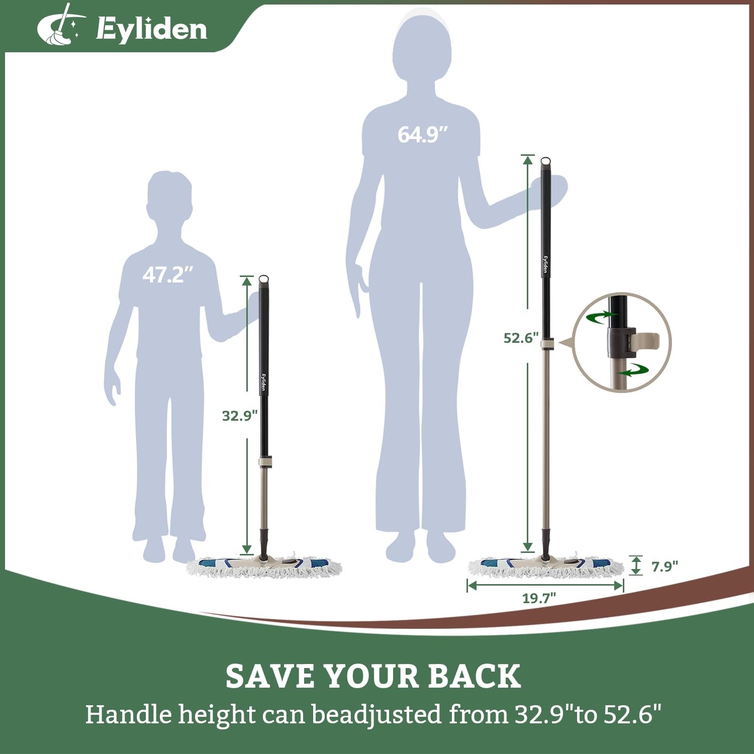 Dust Mop with Reusable Washable Pads – One-Touch Pad Release, Height Adjustab…