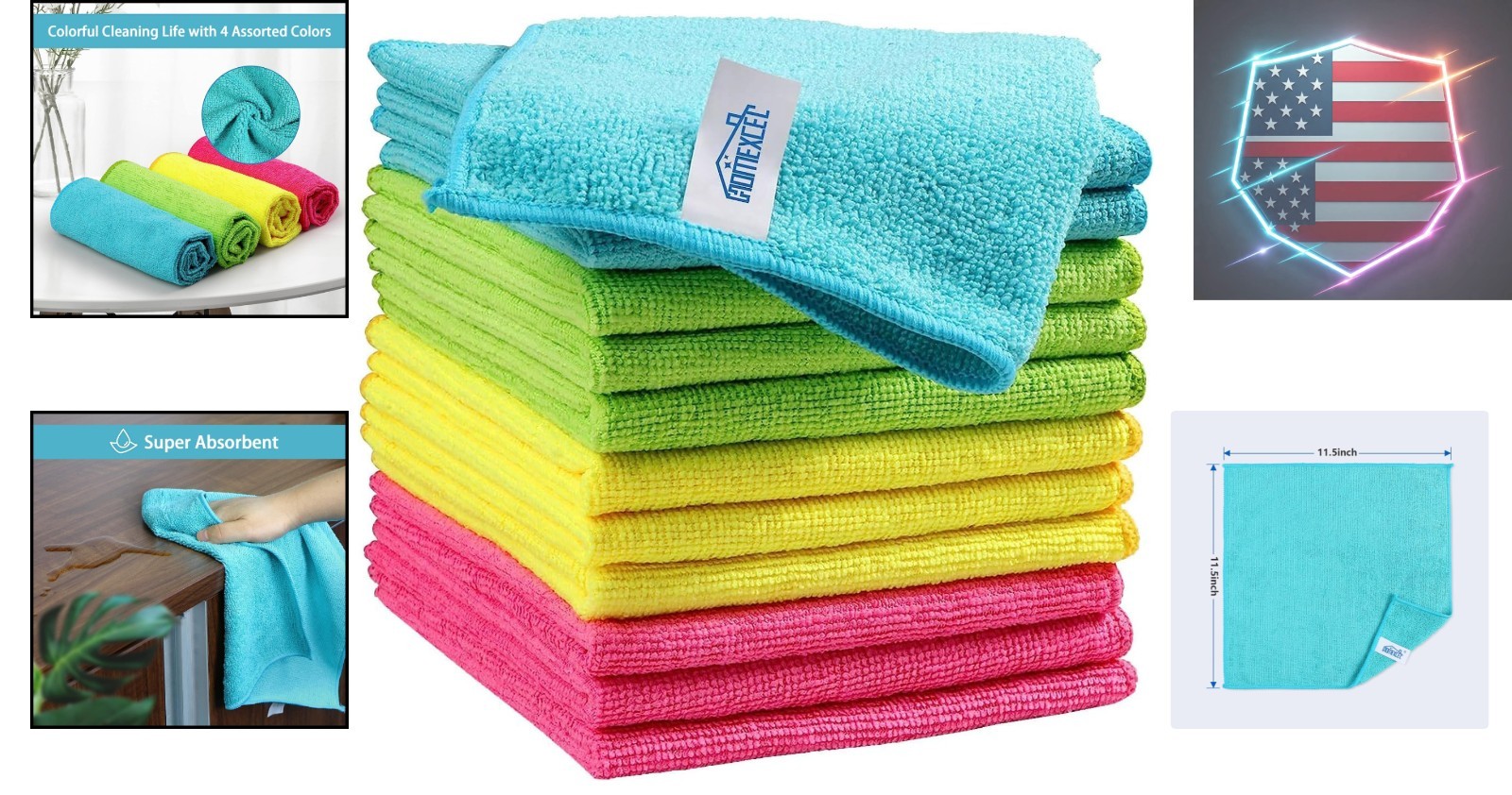 Microfiber Cleaning Cloth,12 Pack Cleaning Rags, Cleaning Towels with 4 Color…