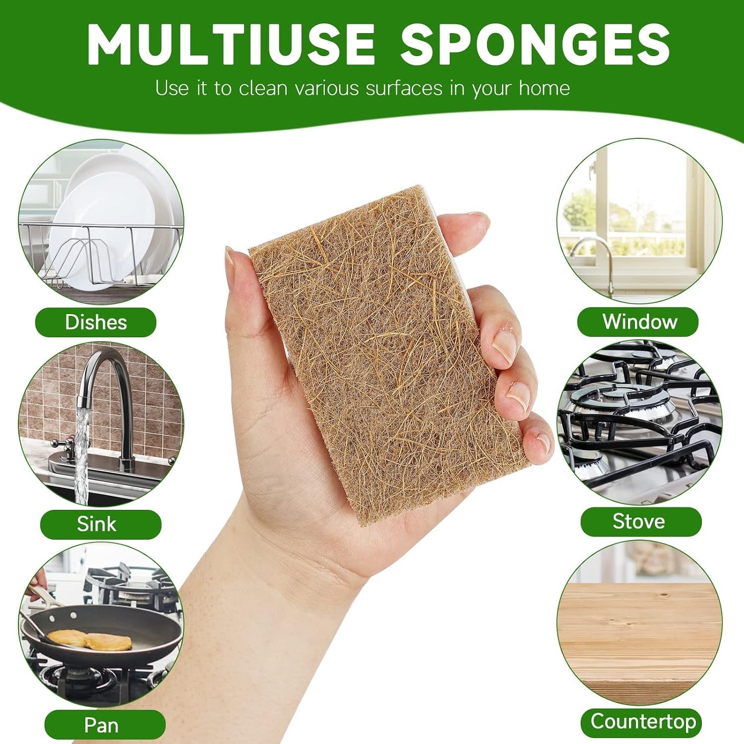 10 Pack Biodegradable Natural Sponges Kitchen – Compostable Cellulose and Coc…