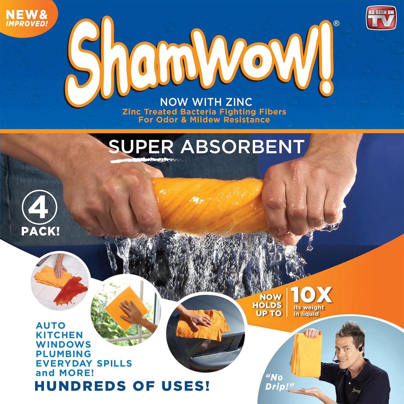 4pk Shammy Towel 20×27 Inch Super Absorbent Multi-Purpose Lint-Free Orange