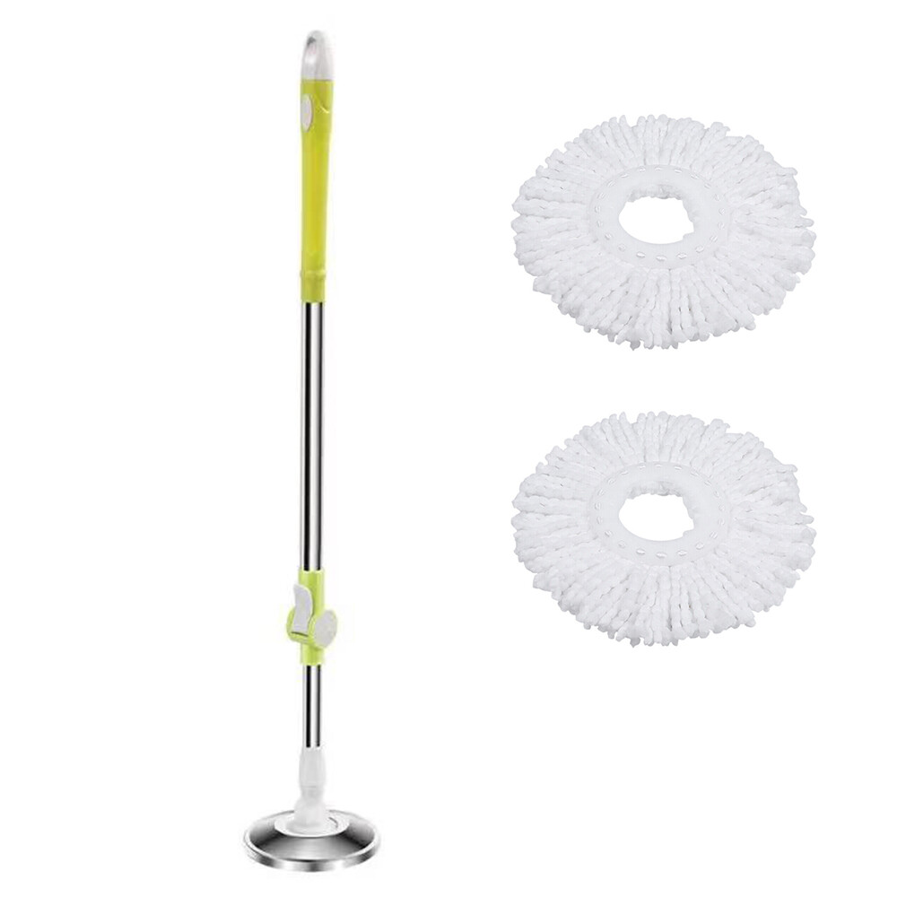 360° Rotating Spinning Mop Pole Handle Replacement with 2x Microfiber Mop Heads