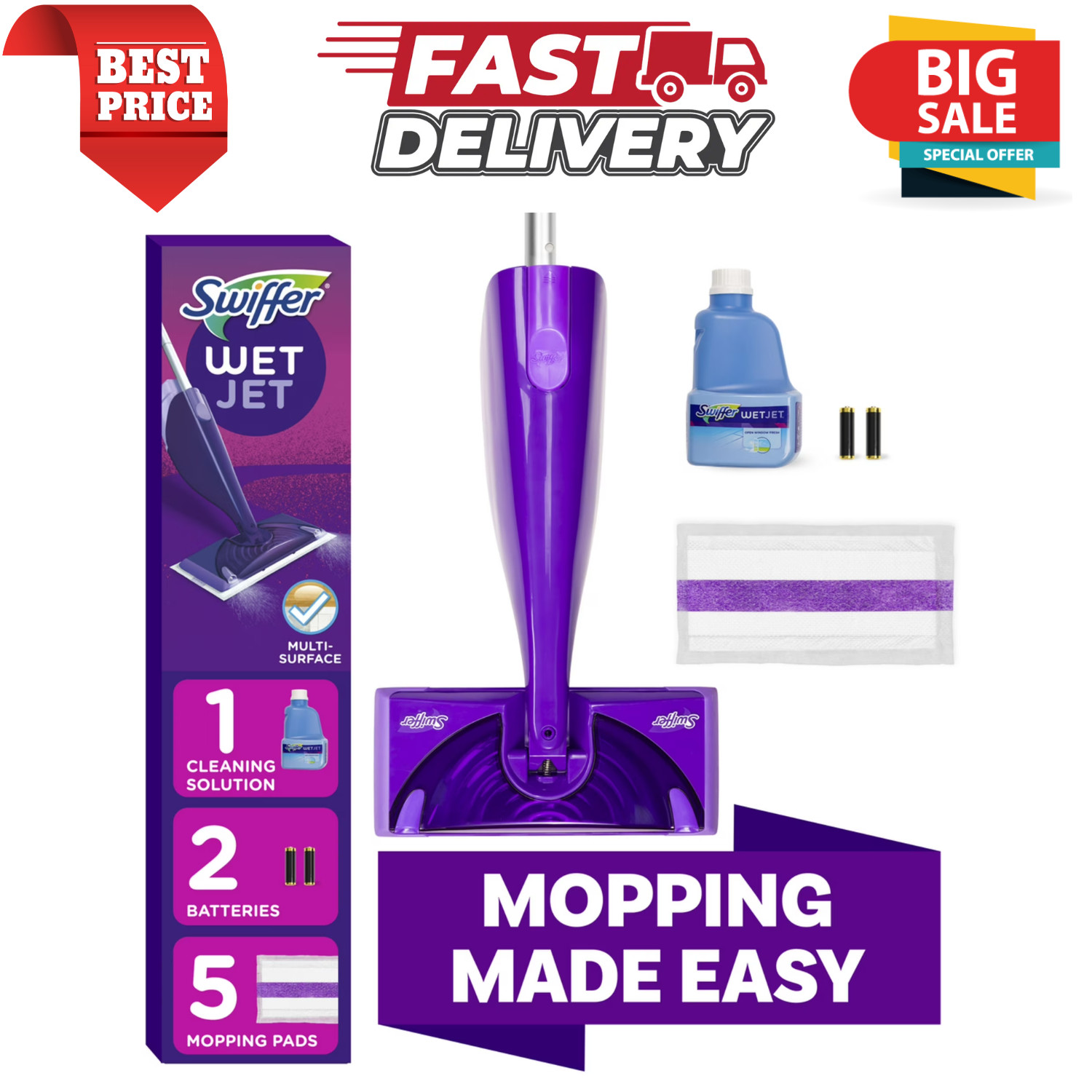 Swiffer WetJet Mop Floor Cleaner Starter Kit Fresh Scent Cleaning Set