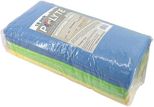 POLYTE Microfiber Cleaning Towel (16×24 16×24 in, 18 Pack, Blue,green,yellow