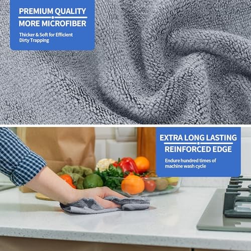 Grey Microfiber Cloth – Premium Towels – Lint-Free – 8 Pack – Grey
