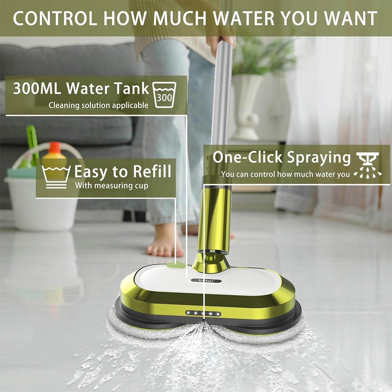 Cordless Electric Mop with Water Spray VMAI G700 Floor Cleaner Scrubber Polisher
