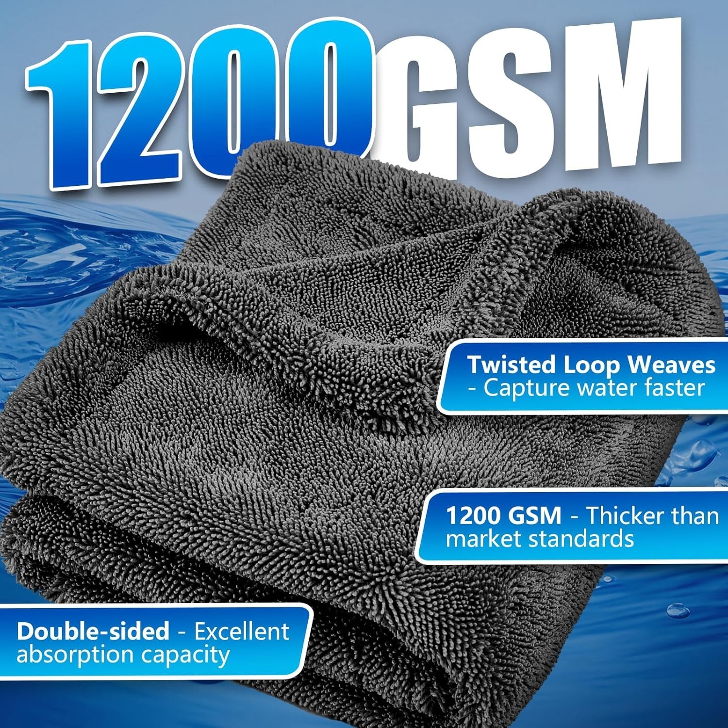 Car Drying Towel Microfiber Towels for Cars 1200 GSM Wash Auto Detailing Supp…