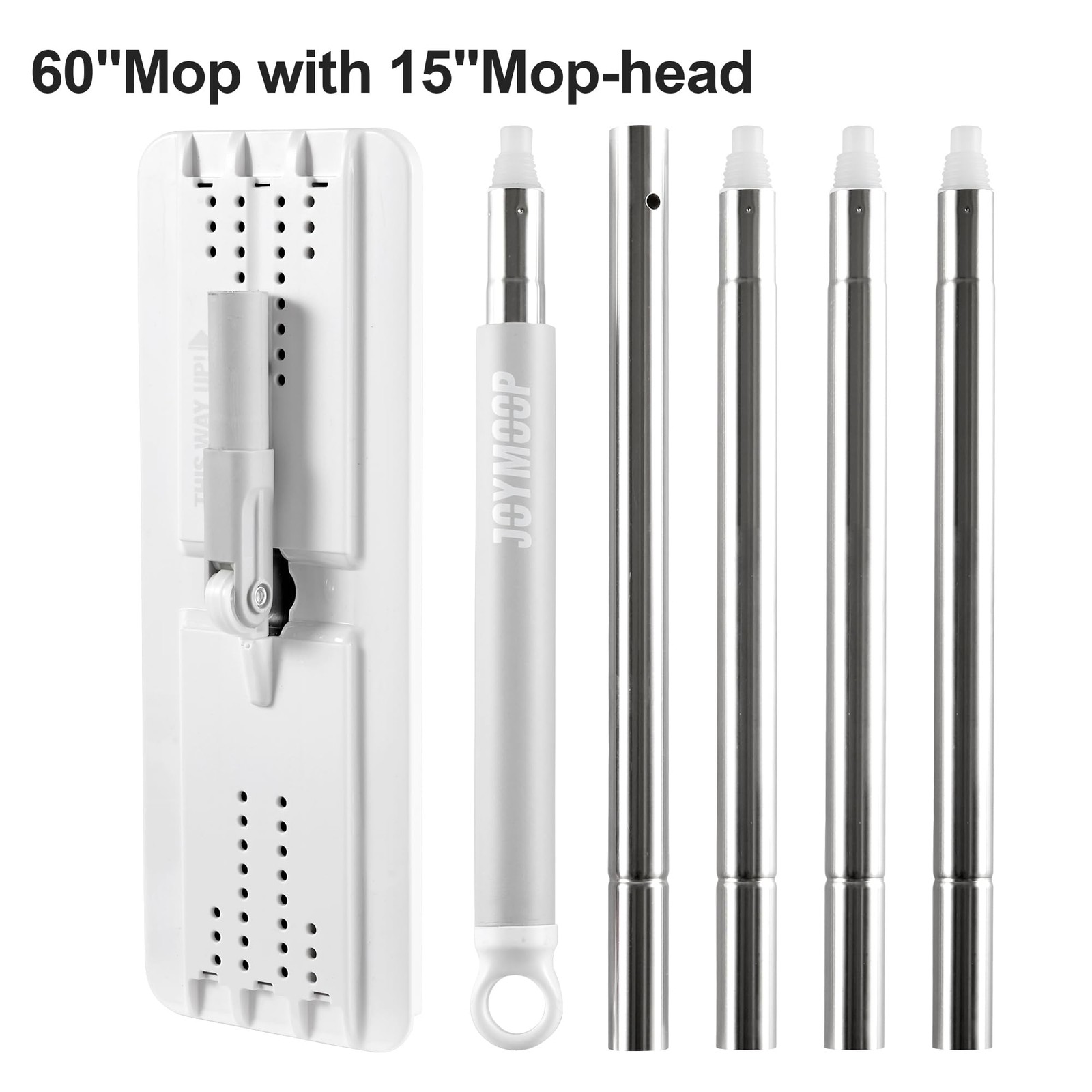 White Flat Mop Microfiber Floor Wall Cleaner 60 Inch Handle 15 Inch Head