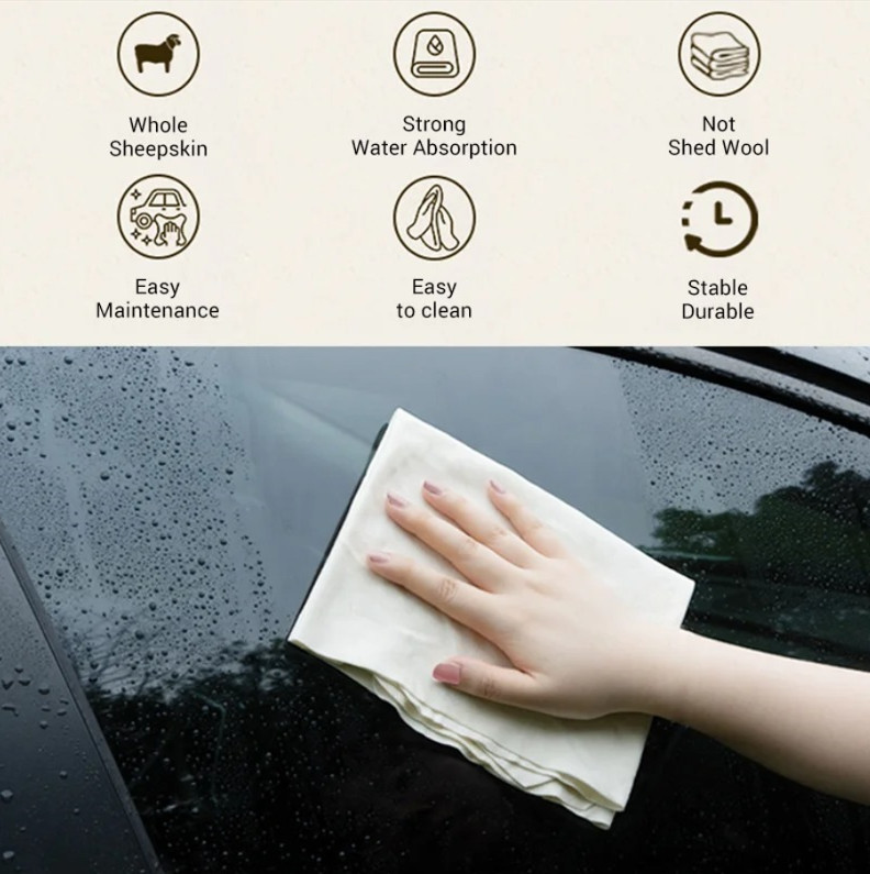 1pc Natural Chamois Sheepskin Car Wash Cloth Ultra Absorbent Cleaning Towel
