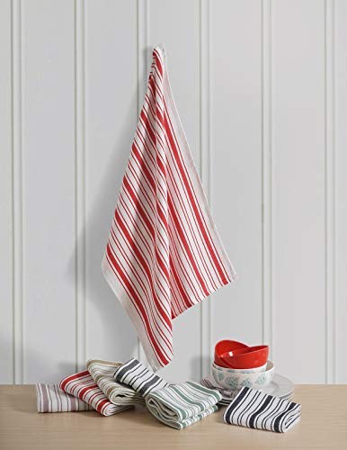 Kitchen Towels Set – (20’’ x 30’’) Extra Pack of 6 Dark Grey Multi Striped