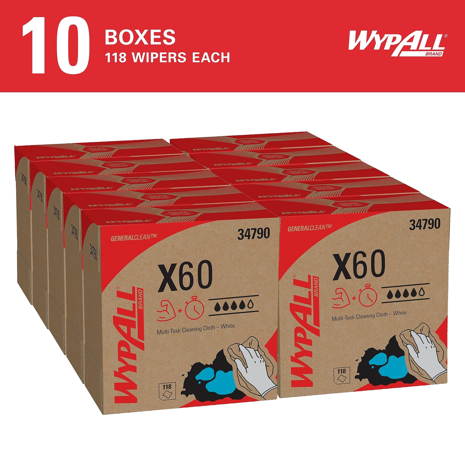 WypAll General Clean X60 Multi Task Cleaning Cloths 1180 Count Pack of 10