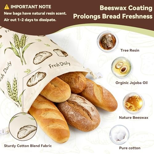 2 Pack Beeswax Bread Bags for Homemade Bread,17×13 In Sourdough Storage