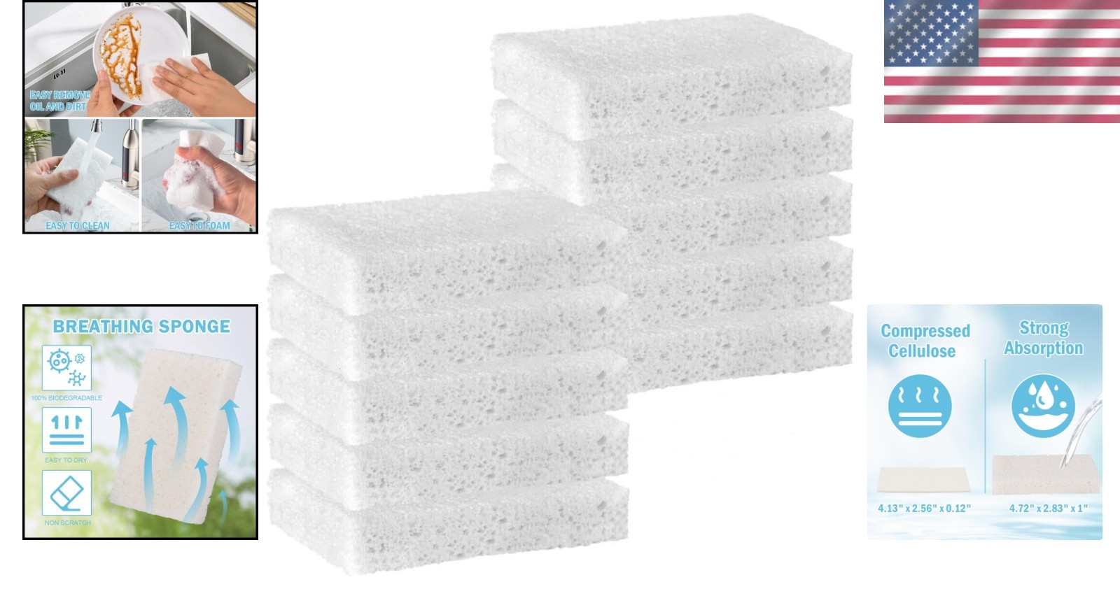 White Sponges Kitchen 10 Pack Natural Compressed Cellulose Sponges for Dishes…