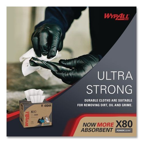WypAll Power Clean X80 Cloths, HYDROKNIT, BRAG Box, 11.1×16.8, White, 152/Carton