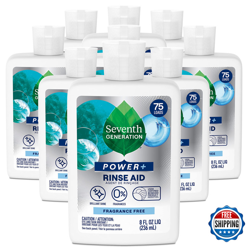 Seventh Generation Power Dishwasher Rinse Aid Fragrance 8 Fl Oz Pack Of 9