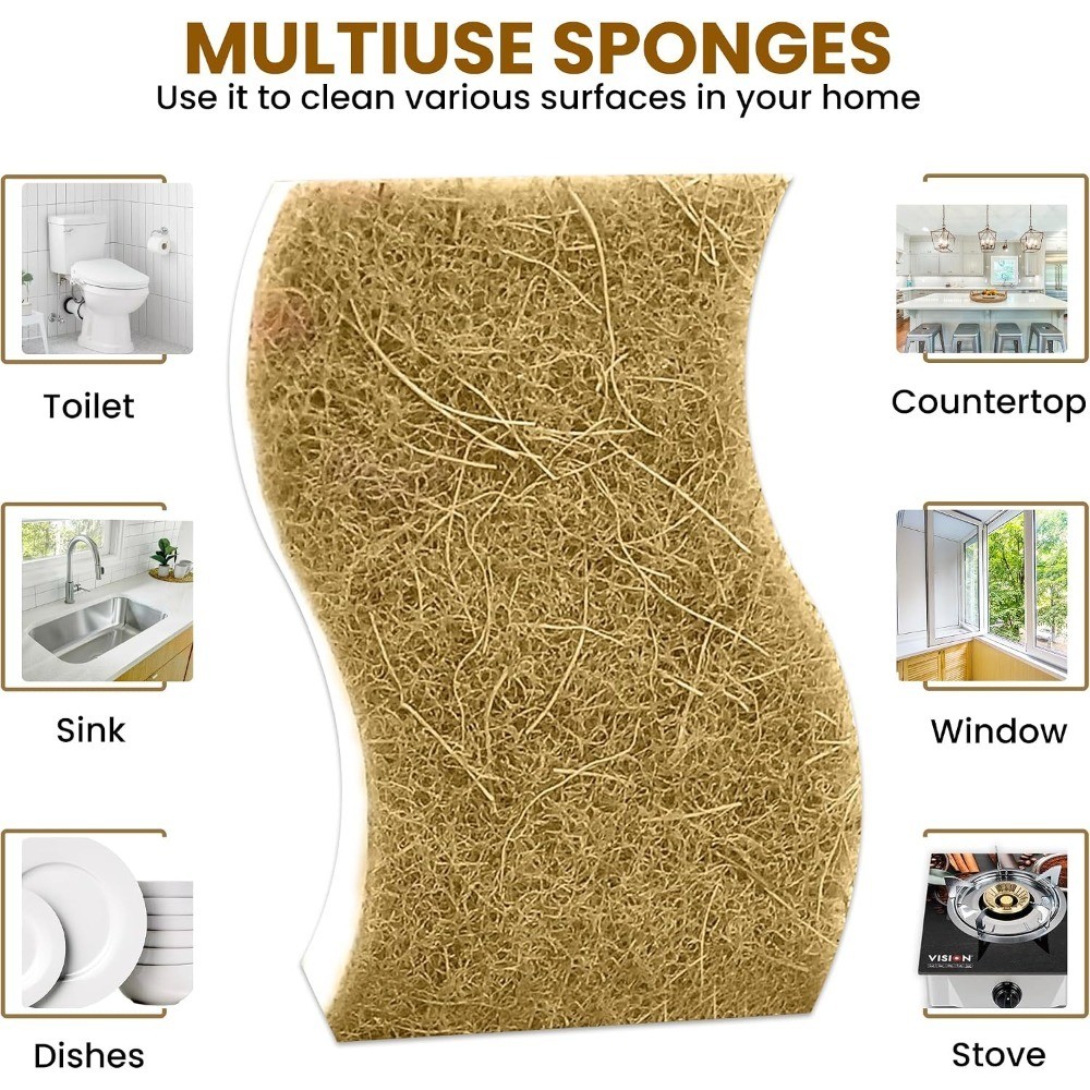 Natural Kitchen Sponge –12-Pack Biodegradable Sponges for Dishes –Compostable