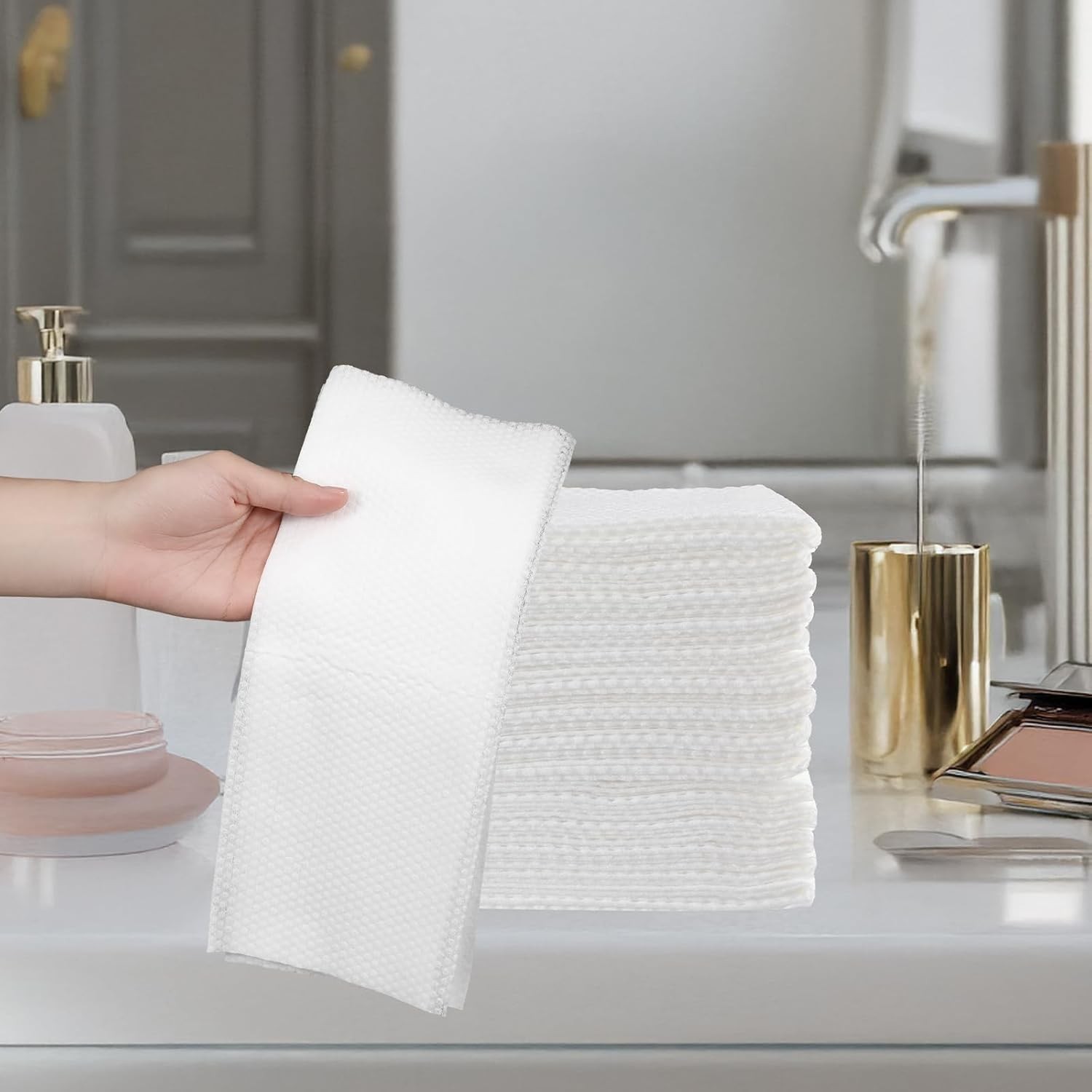 100Pcs Disposable Bath Hair Towels, Pure Cotton Absorbent Large Luxury Tissues,