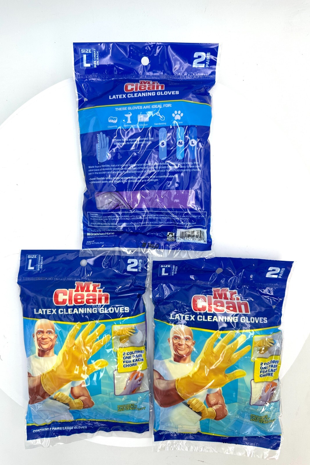 (Lot of 3) Mr. Clean Latex Cleaning Gloves 2 Pairs Large Yellow/Purple