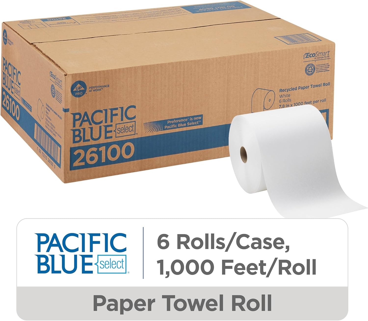 Pacific Blue Select 7.875″ Recycled Paper Towel Rolls by GP PRO, White, 26100,