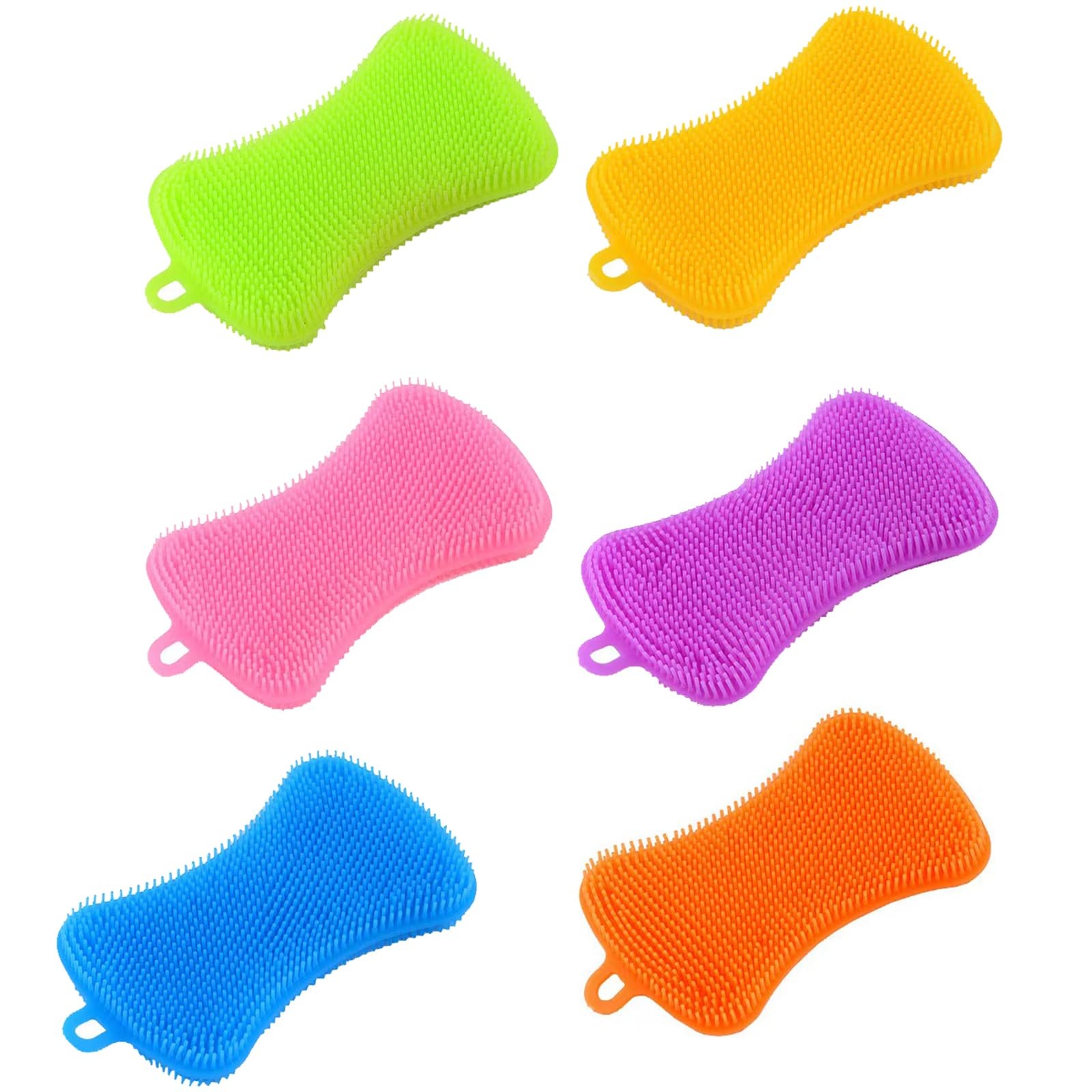 Silicone Dish Sponges 6 Pack Durable Fast Dry Multi Purpose Kitchen Set