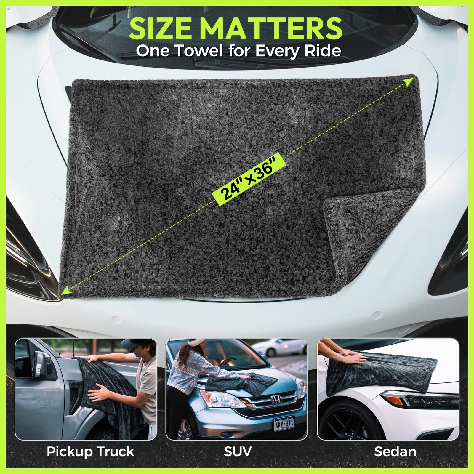 Car Drying Towel 1500 GSM XL 24×36 Microfiber Twisted Loop Streak Free