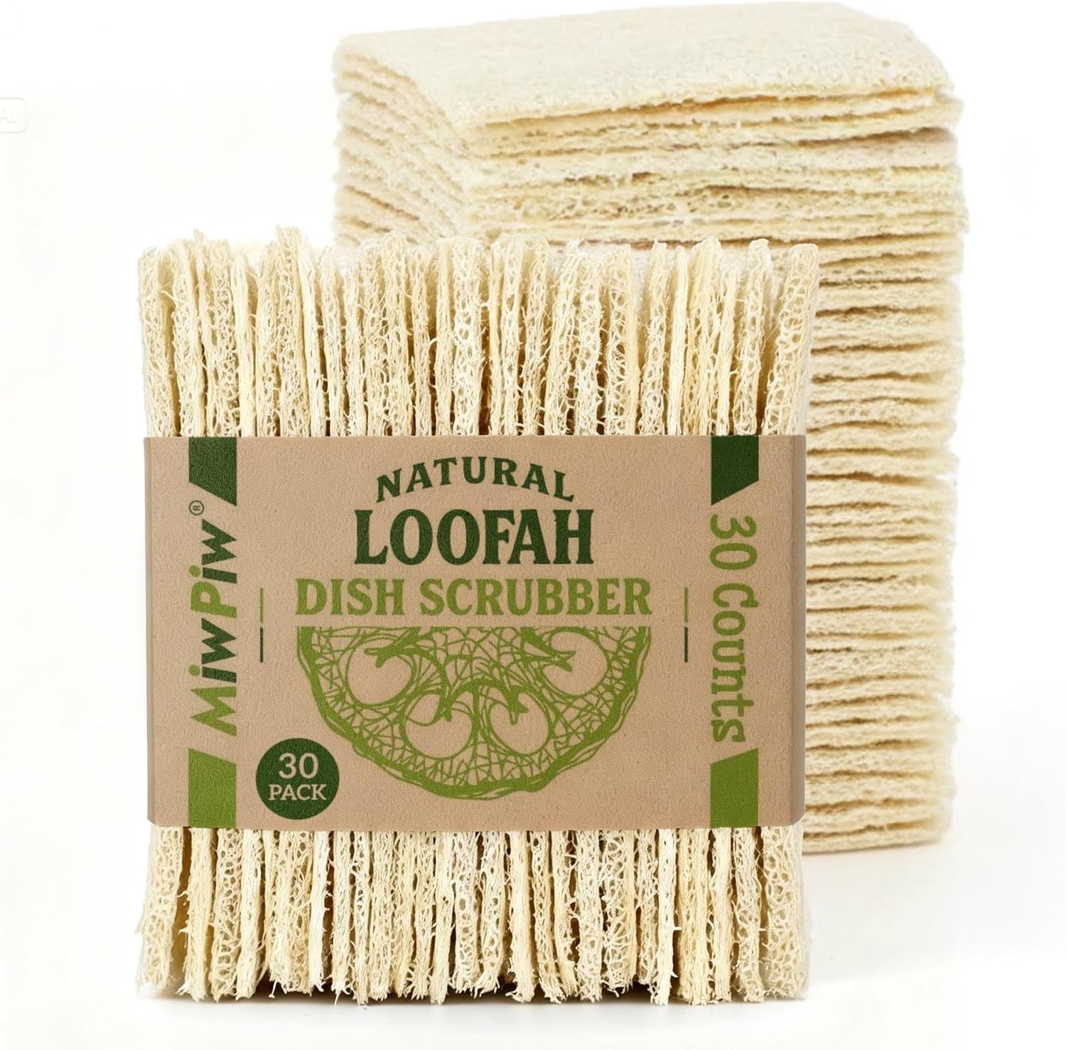 Natural Loofah Dish Sponge 30Pcs Multipurpose 100% Biodegradable