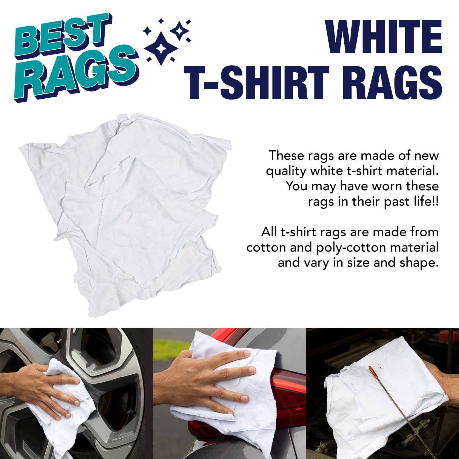 White Knit Cleaning Rags – Premium T-Shirt Absorbent Multipurpose, Size Options