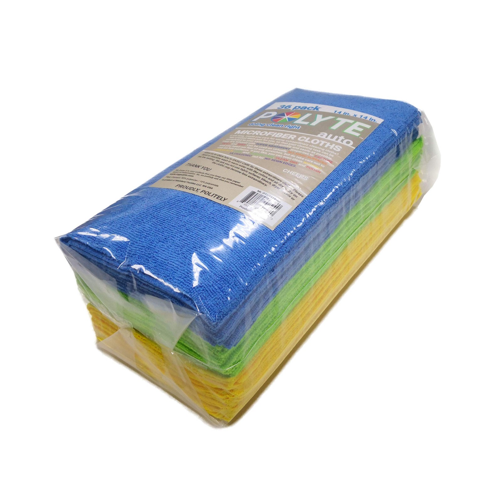 POLYTE Microfiber Cleaning Cloth Ultrasonic Cut 36 Pack, Blue,green,yellow