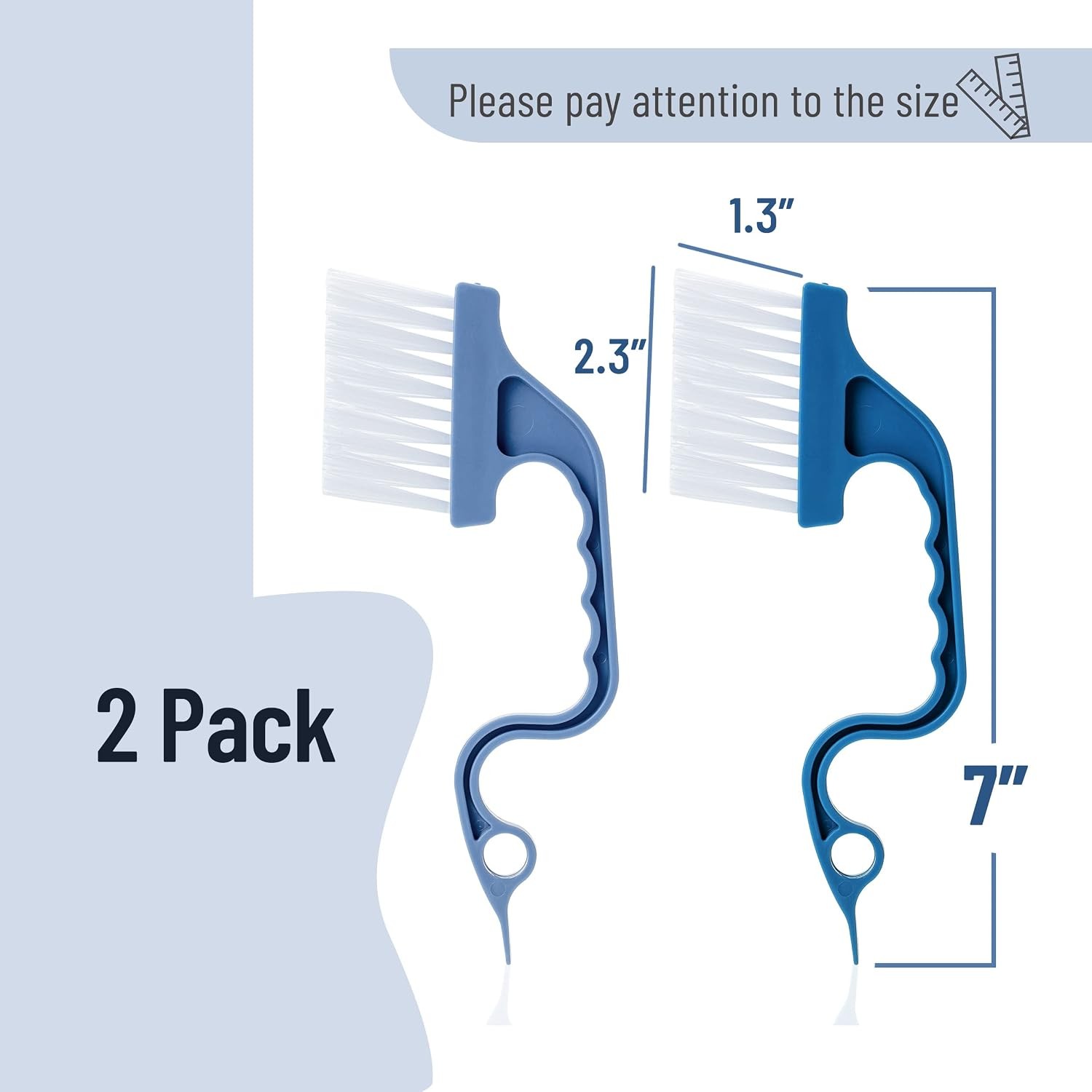 Slick- Window Track Cleaning Brush, 2 Pack, Blue Ergonomic Handle | Built-in
