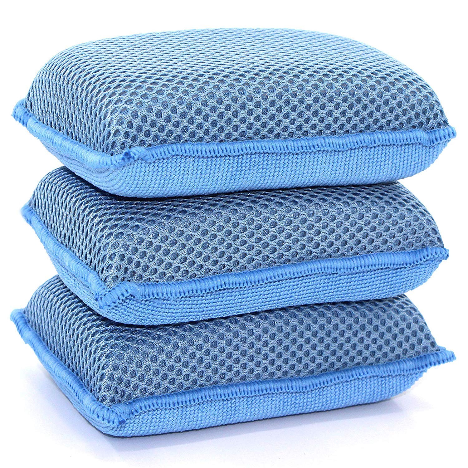 Miracle Microfiber Kitchen Sponge by Scrub-It – 3 Count (Pack of 1), Blue